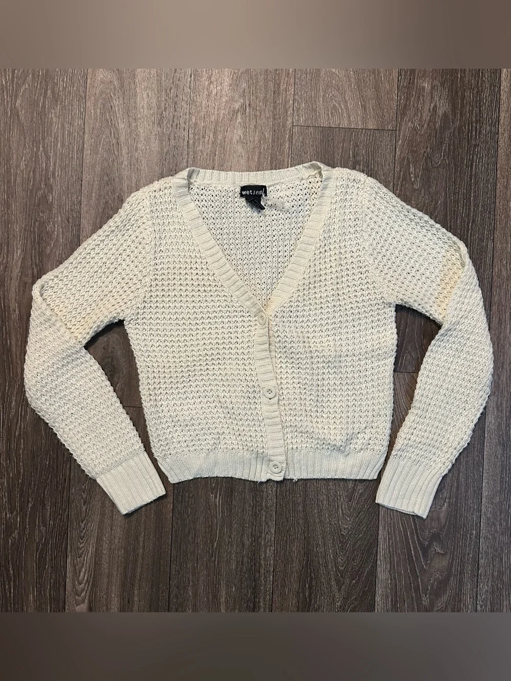 Ivory Cottagecore opened knit wool blend cardigan Sz M by wet seal Y2K 2000’s